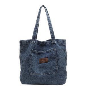 Borsa shopping in denim di grande capacità da donna, semplice in tela per studenti, a tracolla e a mano_voghion.com