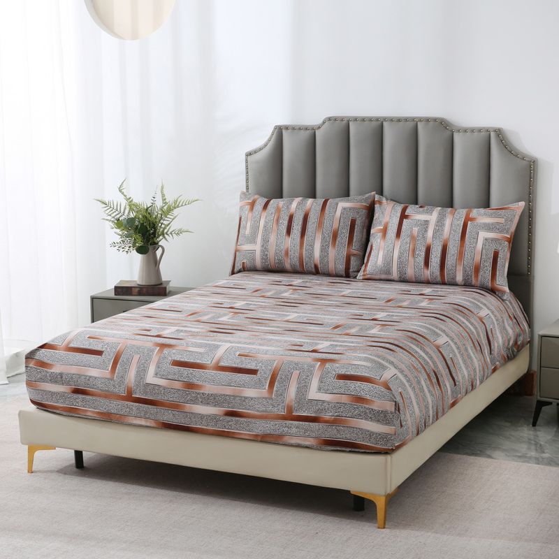 Soyut ve Kalp Tasarımlı Gül Altın Geometrik Desenli 3D Baskılı Polyester Çarşaf Takımı, Tek Kişilik, Çift Kişilik, Kraliçe ve Kral Yataklar İçin Çeşitli Boyutlar_voghion.com