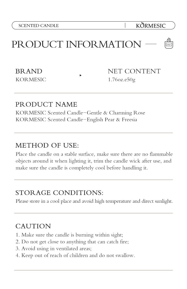 KORMESIC Candela profumata alla rosa 50 g_voghion.com
