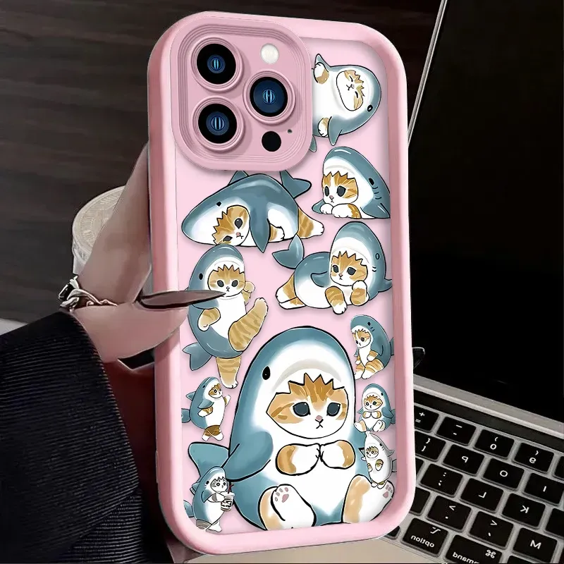 Lustige Mofusand Shark Cat Matte Hülle für iPhone 16 15 14 13 12 11 Pro Max X XS X S Max XR SE 2020 7 8 Plus iPhone 16 Rückseite_voghion.com