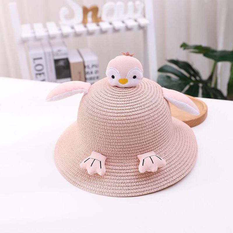 Borsa carina per bambini a forma di pinguino, turismo da spiaggia in paglia intrecciata, shopping, cappello parasole, cappello da vasca con cartoni animati_voghion.com