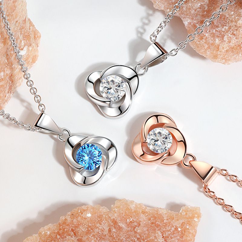 Collana con ciondolo a forma di petalo di rosa, catena per clavicola, semplice, con cuore dell'oceano e trifoglio rotante, da donna_voghion.com