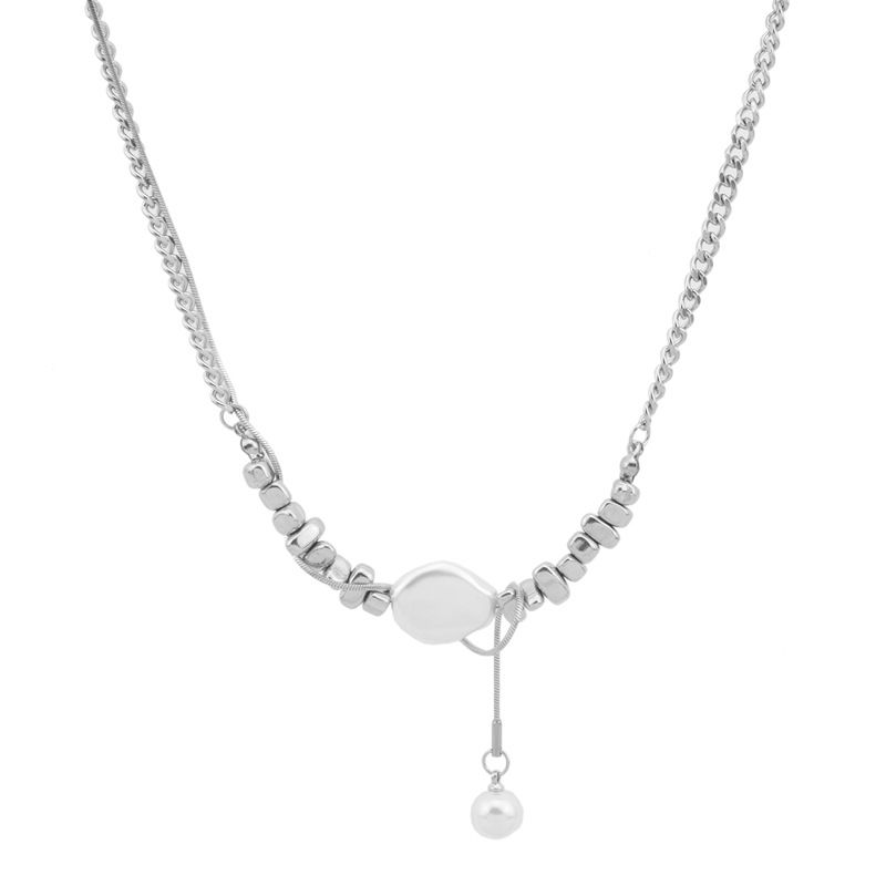 Modische, versilberte schwarze Gallenstein-Schlüsselbeinkette für Damen, schlichtes Nischendesign, barocke Perlenkette_voghion.com