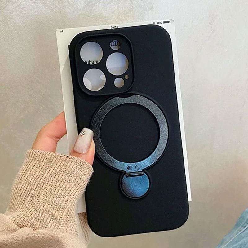 Liquid Silicone Ring Stand Holder Case Iphone 16 15 14 13 Pro Max For Magnetic Kickstand Lens Protection Matte_voghion.com