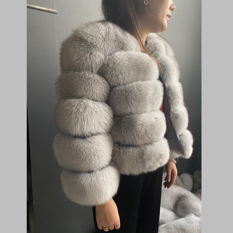 Luxury Fox Fur Coat Women's Winter Fashion Outerwear Short Jacket With Natural Fox Fur Trim, Elegant And Warm, Multiple Colors Available_voghion.com