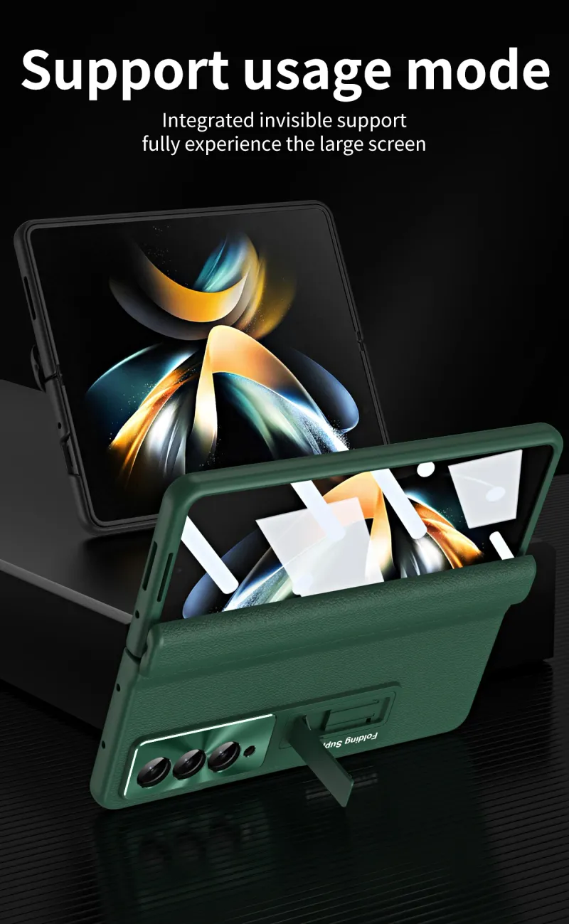 For Samsung Galaxy Z Fold5 4 3 Deksel Skallmembran Integrert Vanlig Lærbrakett Folding Hengsel Alt-inkludert_voghion.com