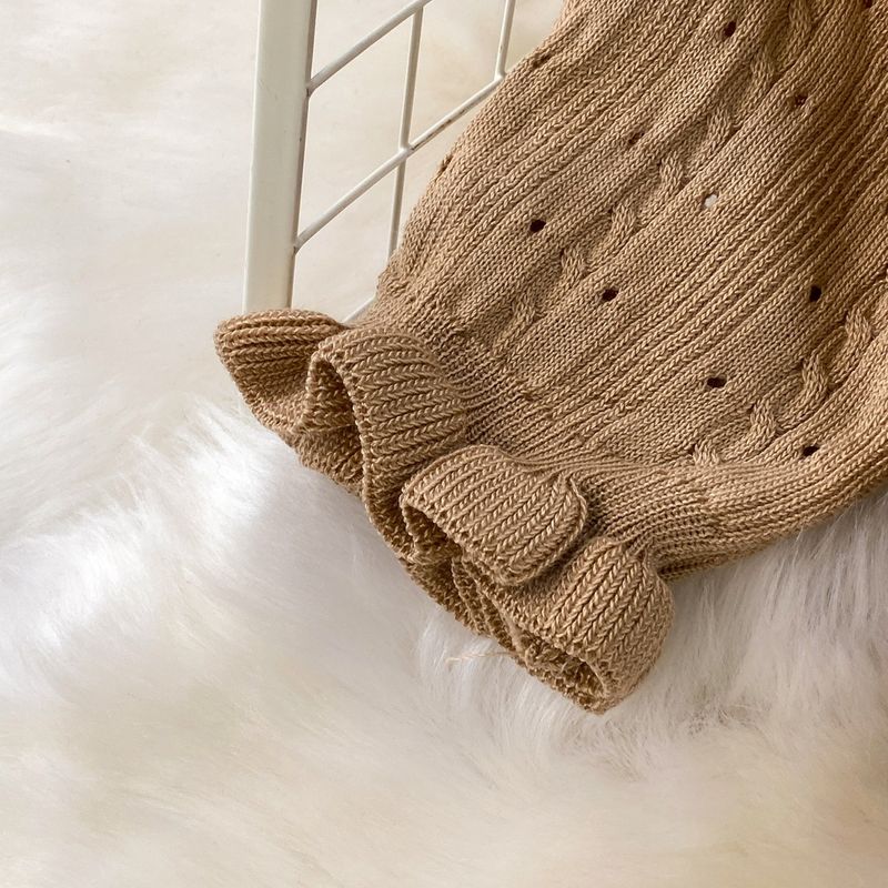 Abito estivo da donna di alta qualità, con scollo rotondo, maniche a petalo, in maglia cava, con gonna lunga sottile monopetto._voghion.com