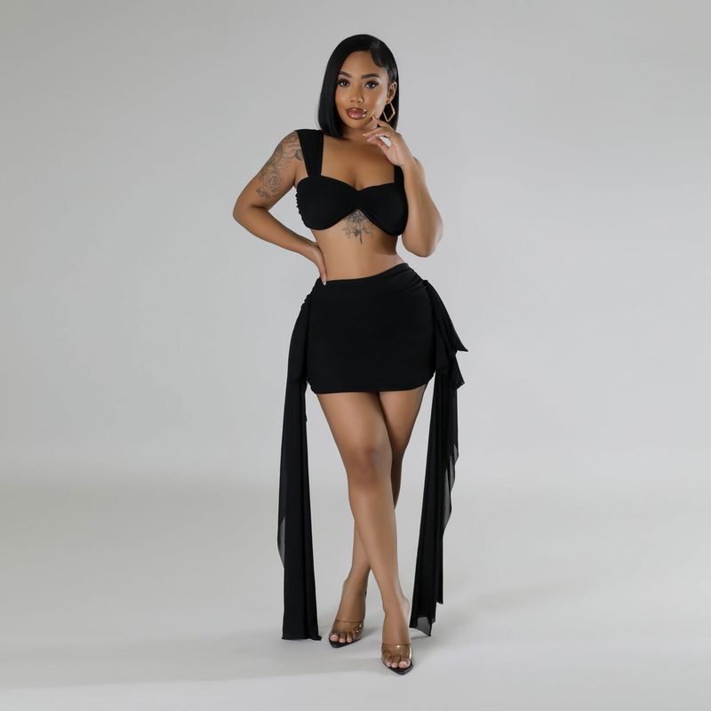 Ensemble deux pièces jupe à volants décontractée pour femme_voghion.com