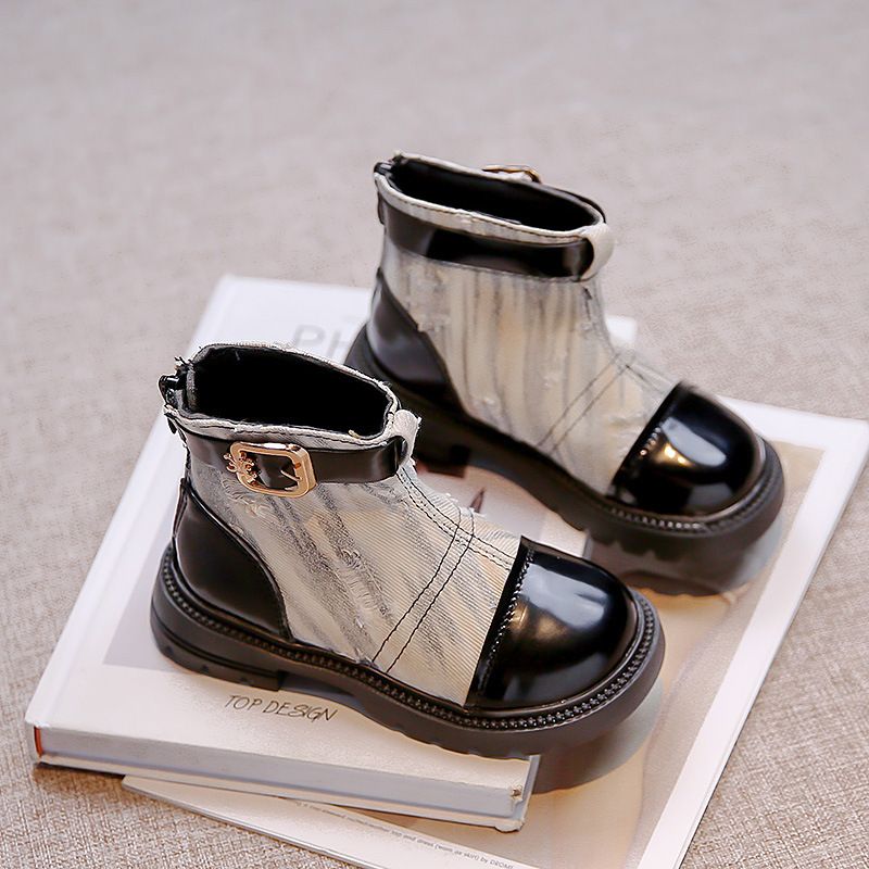 Bottes Martin en cuir style coréen pour petites filles, courtes et déchirées en denim, pour le printemps et l'automne, pour grands enfants_voghion.com