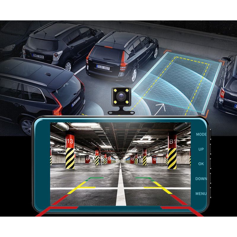 1080P Dash Cam 4inch Rearview Image HD Front And Rear Dual Recording Touch Screen DVR Wide Angle_voghion.com