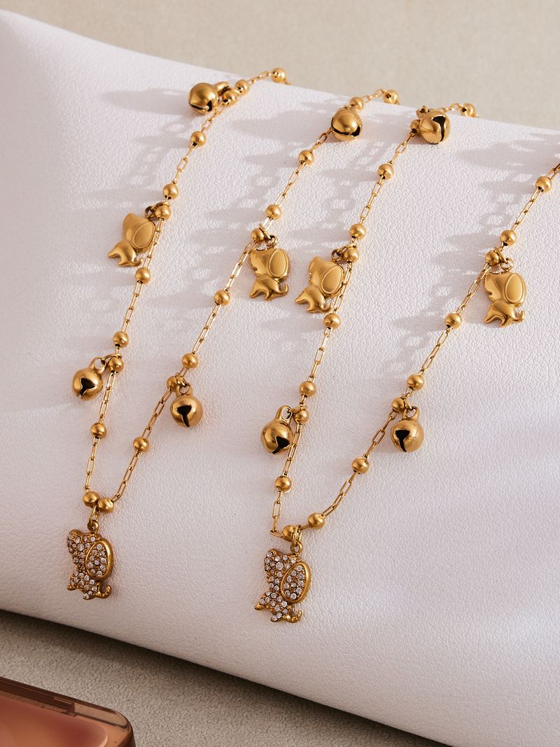Fangtang 5A Zircon Dog Bell Shaped Multi Accessory Bracelet Necklace Set Stainless Steel Material_voghion.com