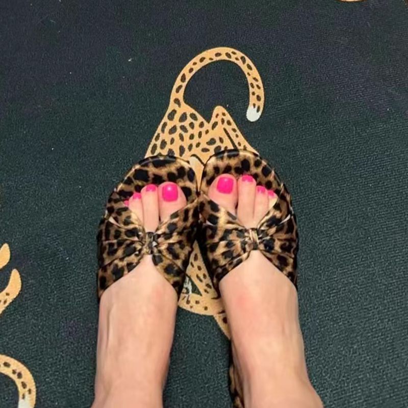 Slingback-Sandalen für Damen im Sommer (flache Slides mit Leopardenmuster – Design mit dünnen Riemen und Schleife, leicht und bequem für den Strand und den Alltag)_voghion.com