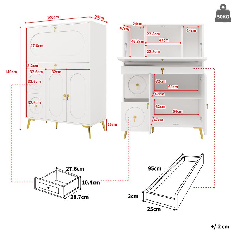 Küchenschrank Weiß 100x140cm Con Falttüren, Multifunktionaler Stauraum_voghion.com