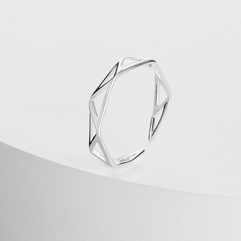 Anello geometrico cavo – Gioielli poligonali impilabili in stile freddo coreano, design aperto alla moda per le donne, anello per indice da abbinare e abbinare_voghion.com