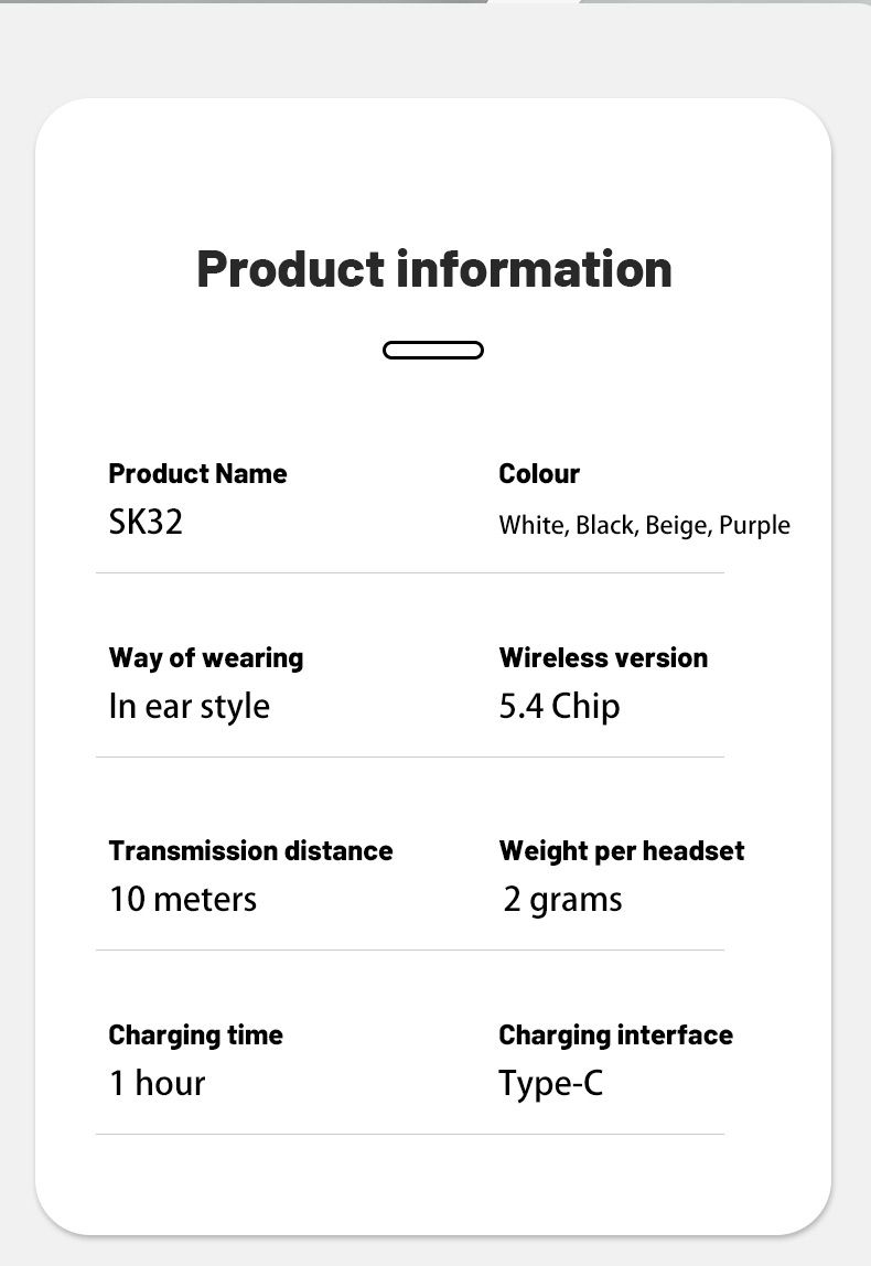 SK32 Mini Invisible Headphones Draadloze Bluetooth 5.3 Hoofdtelefoon Bas Slaaphoofdtelefoon Met Microfoon Ruisonderdrukking HD_voghion.com