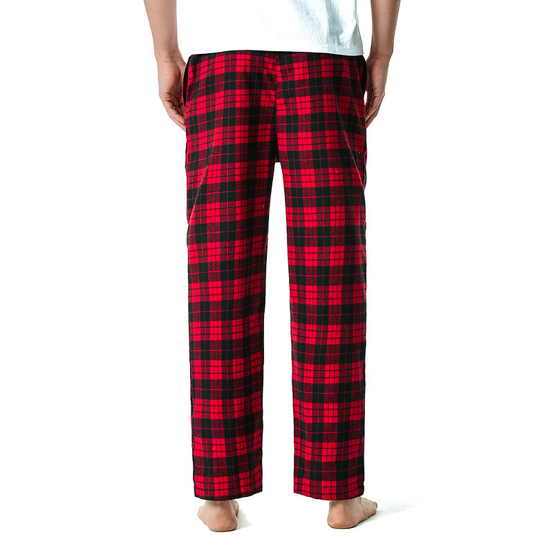Men's Flannel Pajama Pants Casual Long Pants Cotton Plaid Straight Pants with Side Pockets Homewear_voghion.com