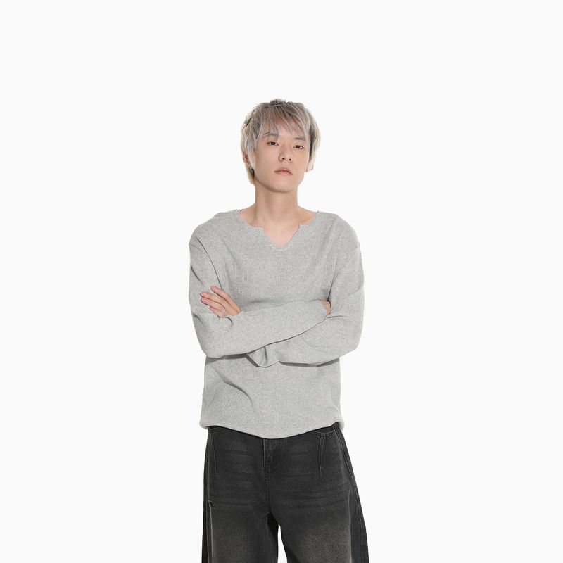 MTLCLOTHES Men's Clothing|Korean Version Ins Fashion Irregular Collar 272g Lazy Style Casual Knitted Sweater Top_voghion.com