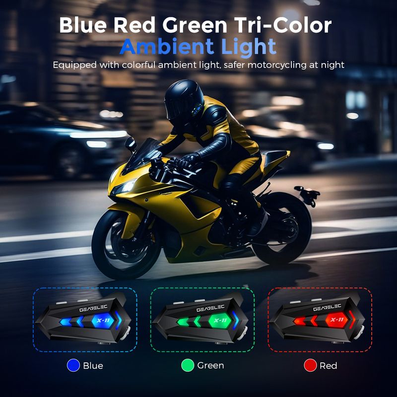 GEARELEC X11 Motorcycle Bluetooth Helmet Hands Free Call IPX6 Waterproof 1000mAh Headset Speakers HiFi Stereo RGB Light_voghion.com