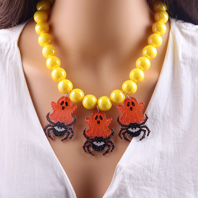 Halloween-Schmuck, Maskerade-Schmuck, erschreckender Schmuck, modische Halloween-Perlen, fluoreszierende Farbe, runde Perlen, Acryl, Persönlichkeit, Trend-Halskette, Jude_voghion.com