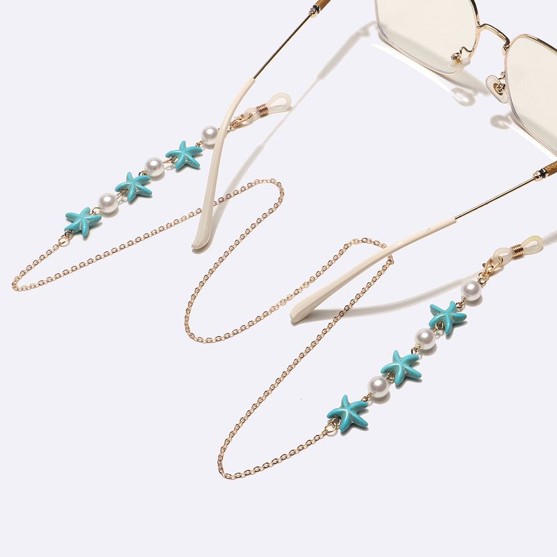 Punk Gold Pearl Starfish Handmade Mask Chain Anti-Slip Glasses Strap_voghion.com