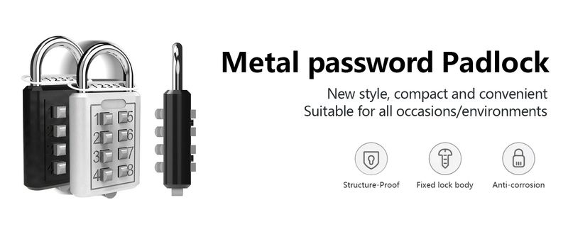 8-digit Combination Outdoor Button Waterproof Fixed Random Code Padlock Zinc Alloy Luggage Travel Smart Lock With No-Key Anti-theft_voghion.com