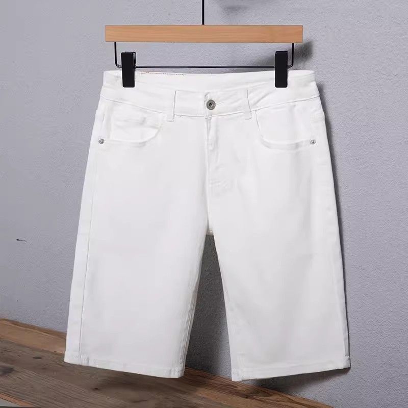 2025 Denim Shorts For Men, Summer Thin Loose Straight Slim Korean Style Casual Stretch Five-Point Mid-Length Shorts,_voghion.com