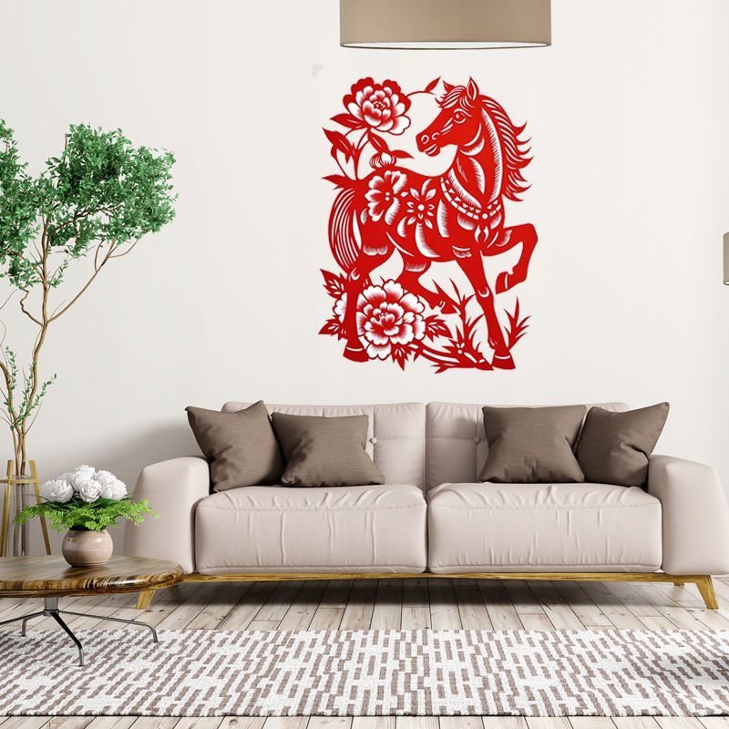 Ritaglio di carta popolare cinese Cavallo finito Arriva Successo Fiore Sboccia Ricchezza Trasparente Impermeabile A prova di sole_voghion.com