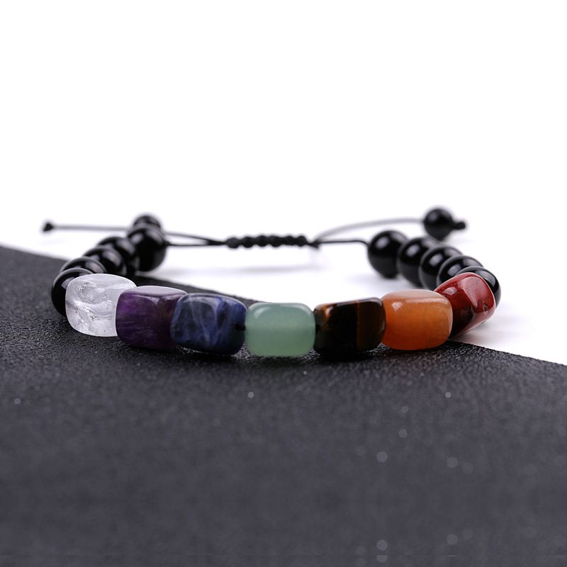 Bracelet tressé fait main en pierres précieuses : agate, pin blanc, calcédoine, magnétite et pierre volcanique (bijoux en cristal énergétique)_voghion.com