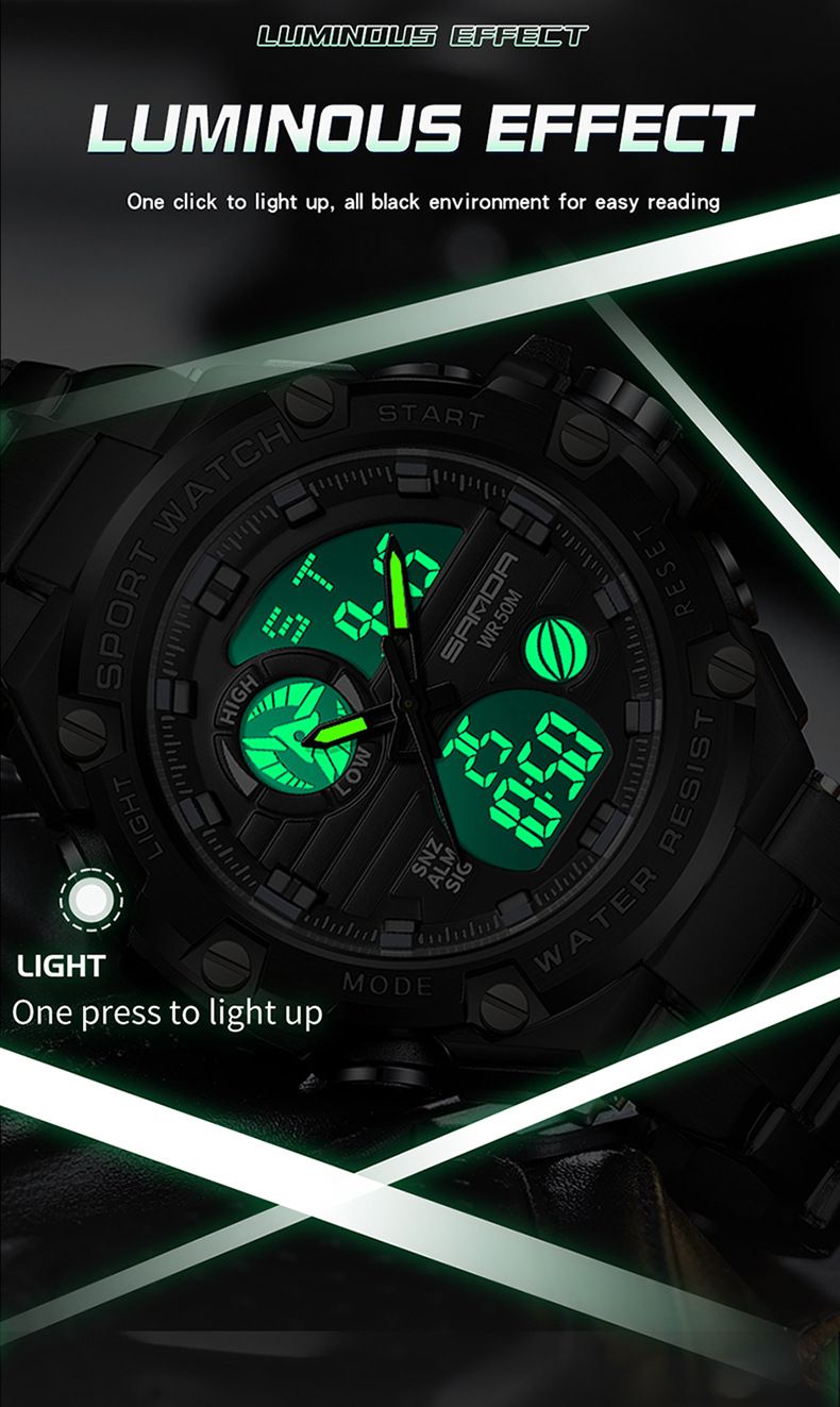 Men's Multifunctional Digital Analog Watch With Stainless Steel Band, Waterproof, Alarm, Calendar & Luminous Display Sports Men's Watch_voghion.com