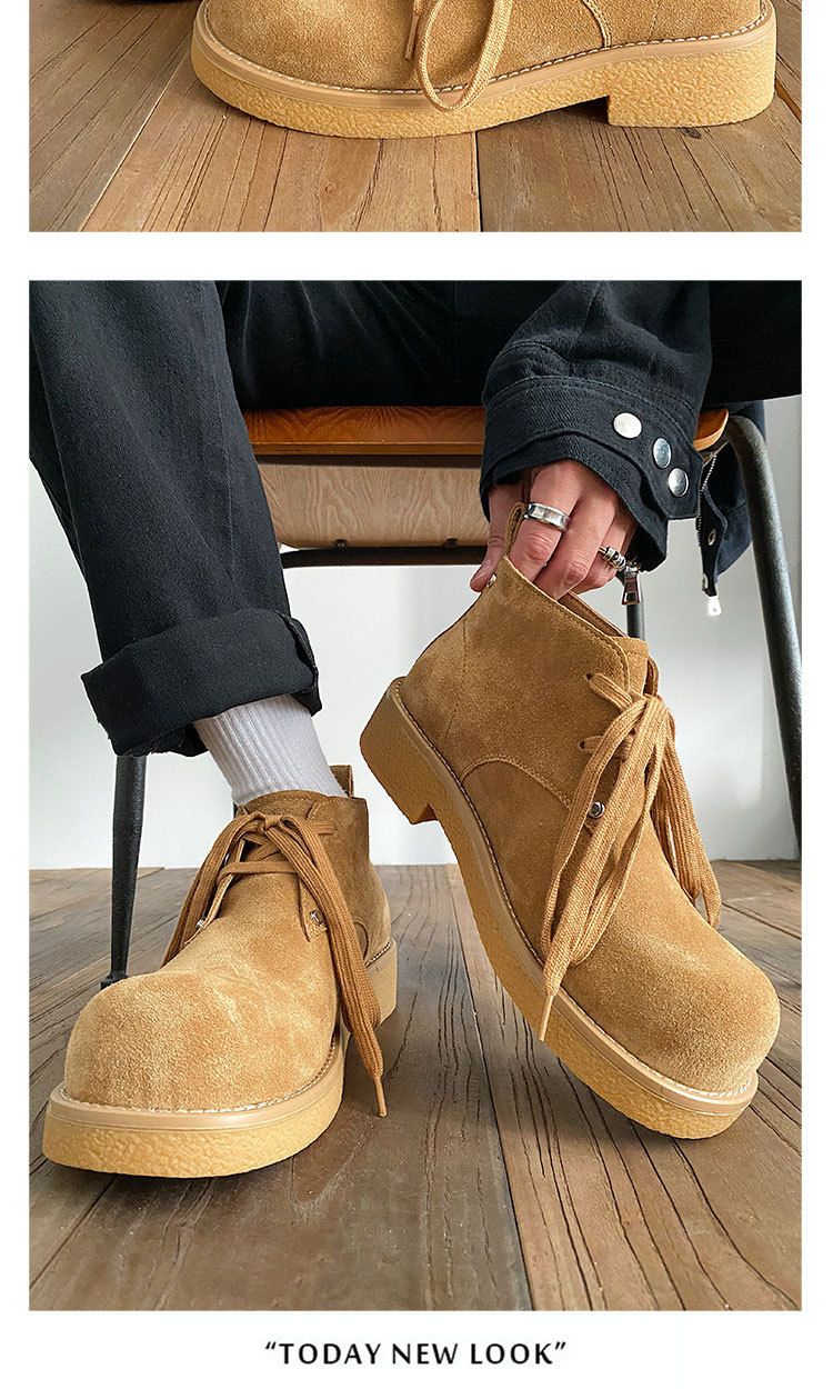 2025 Herbst Neue Echtes Leder Martin Kuh Wildleder Chunky Derby Schuhe männer Arbeit Kurze Stiefel_voghion.com