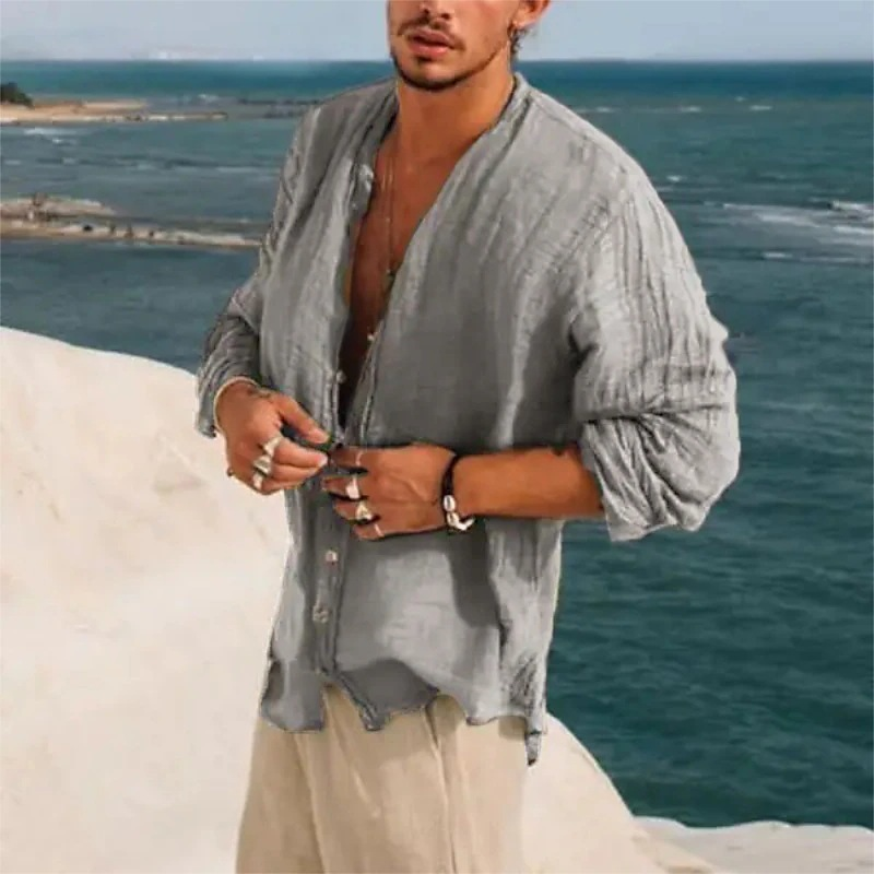 Summer Men's Beach Thin Youth Casual Sun Protection Thin Long Sleeved Shirt_voghion.com