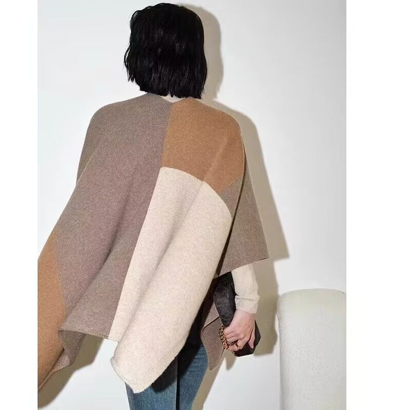 Neuer großer Schal aus 100 % Wolle für Herbst und Winter – modisch, vielseitig, warm und farblich abgesetzt – ideal für Damen._voghion.com