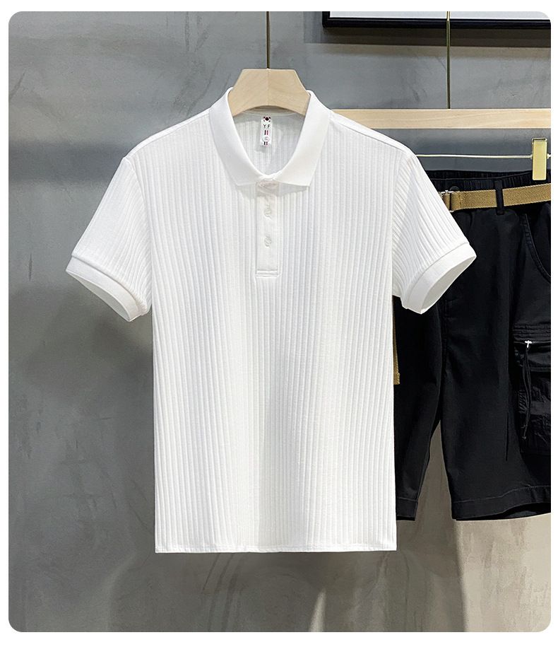 Polo estiva da uomo in maglia mercerizzata a righe con maniche corte, tendenza estiva_voghion.com