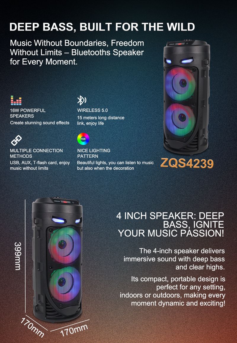 4239 Wireless Portable Speaker 1000-2000 Mah High-Quality Stereo Bass Party Built In Display Screen Computer Outdoor_voghion.com