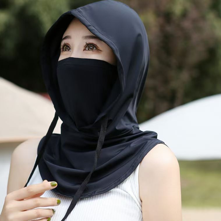 Gesichtsmaske für Damen, Sommer 2025, UV-Schutz aus Eisseide, integrierter Sonnenschutz für Autofahren und Radfahren, Nackenschutz, Sonnenhut_voghion.com