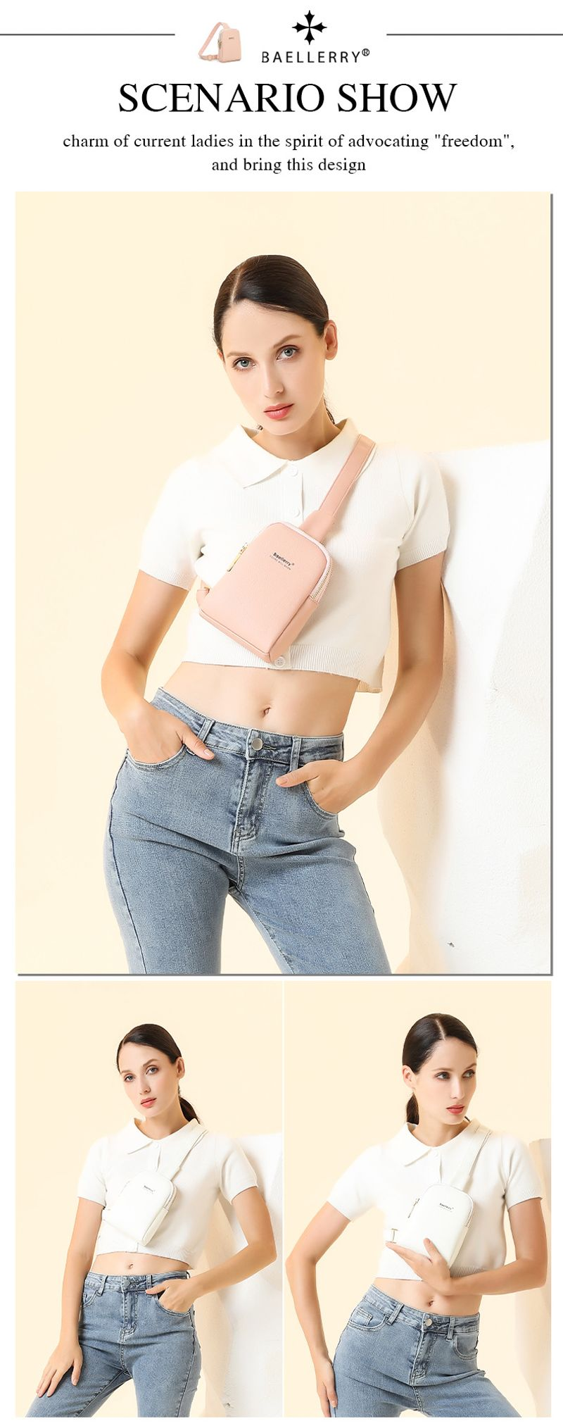 Baellerry nouveau sac messager à double fermeture éclair pour femme de style coréen, sac de téléphone portable simple et polyvalent, vente en gros_voghion.com