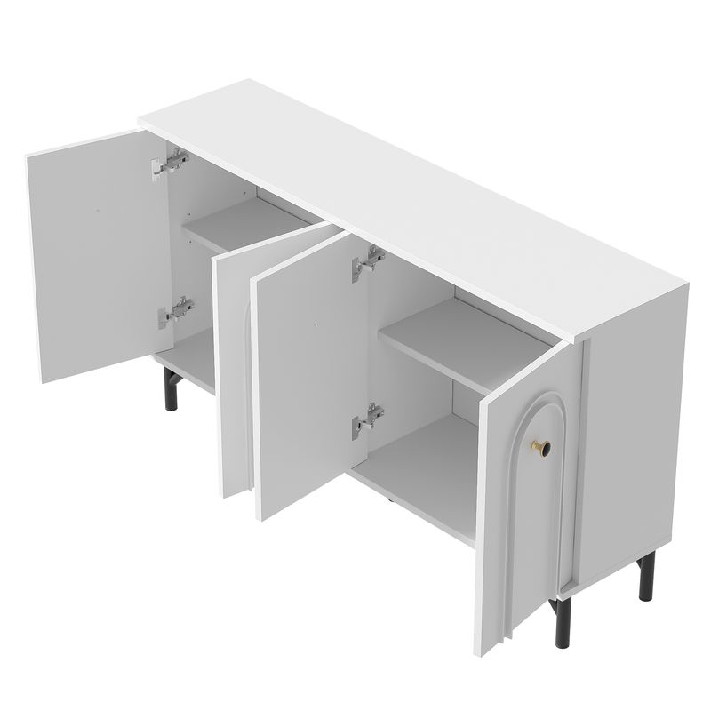 Credenza Weiß 140cm Mit 4 Türen, 3D-Bogenfront, Verstellbaren Böden_voghion.com