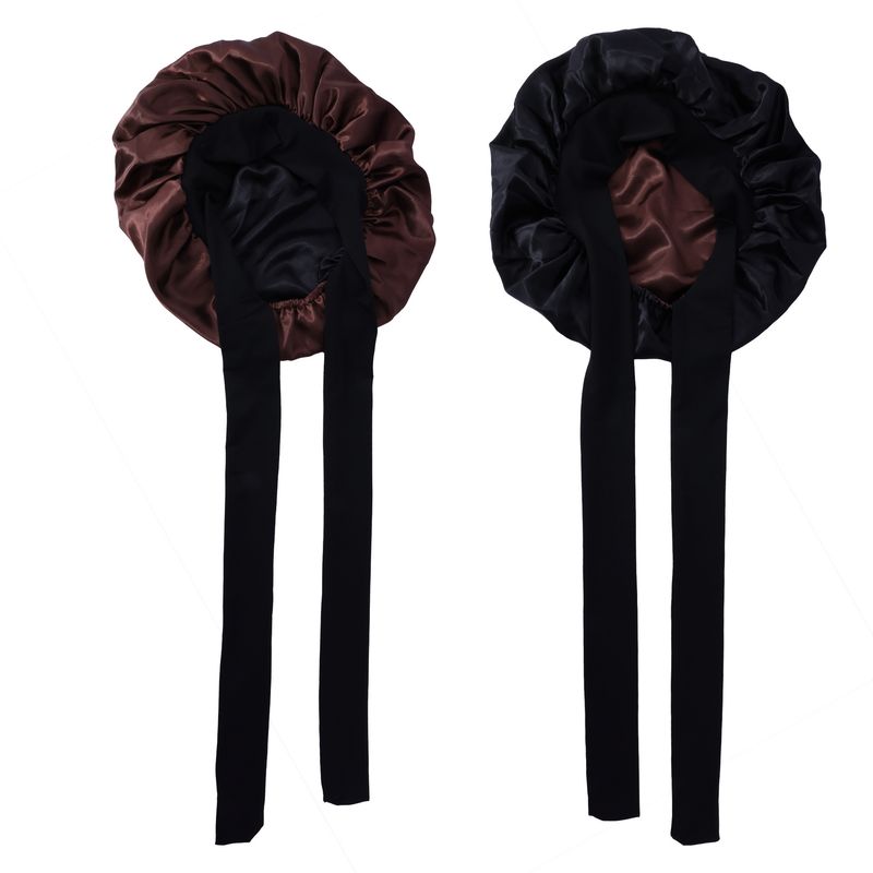 Cuffia da doccia in raso a doppio strato - Tesa larga 36 cm con nastro decorativo e design bicolore per la protezione dei capelli_voghion.com
