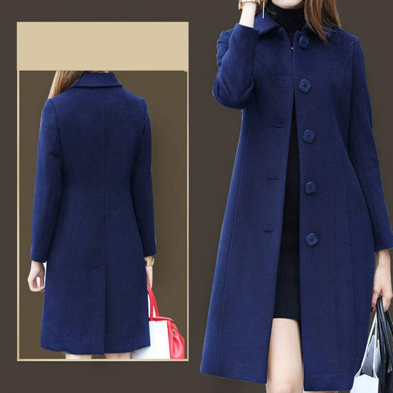 Comemore toamna femei haina cu guler mediu elegant cald iarna jachetă cu un singur nasture culoare solidă turn-down plus size_voghion.com