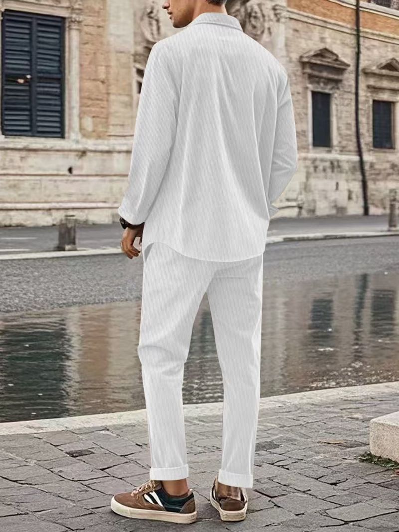 Camicia a maniche lunghe in velluto a coste autunnale per uomo, un set completo di camicia sportiva casual con pettorina._voghion.com