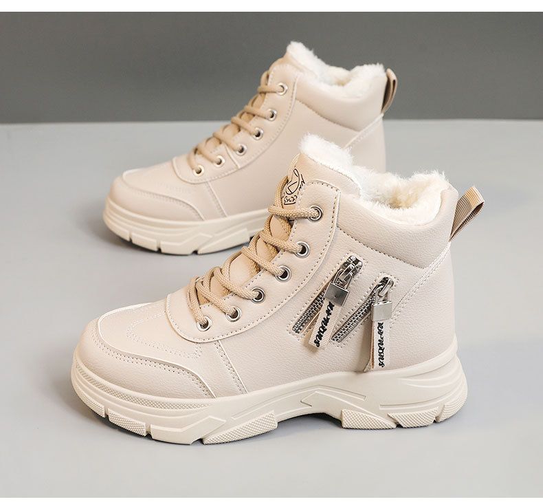 W2576 neue 2024 Herbst und Winter Veet einfarbig Damen Baumwollschuhe Hochhaus dicke Sohle einfache Wärme Student Höhe_voghion.com