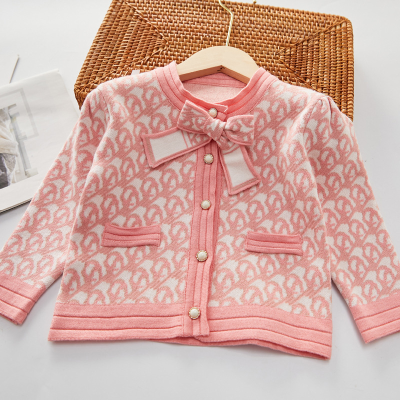 Girls' Sweater 2022 Autumn/Winter Small Fragrant Wind Children's Knitted Cardigan+Half Skirt Two Piece Set_voghion.com