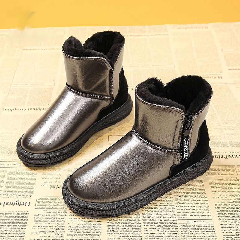 Women's Winter Snow Boots With Faux Fur Lining, Waterproof & Slip-Resistant Mid-Calf Boots For Cold Weather – Black & Gunmetal_voghion.com