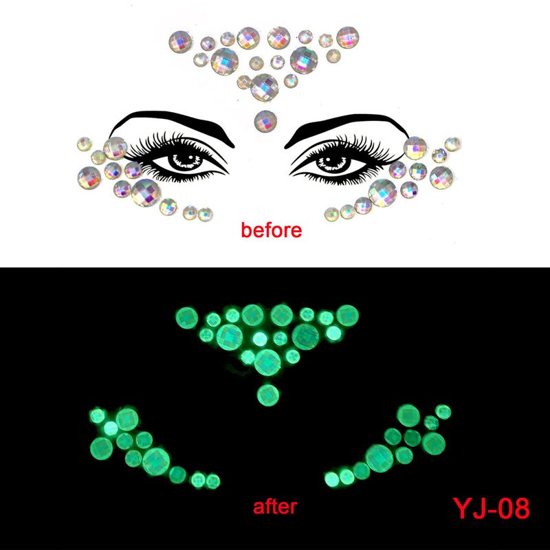 New EDM Face Sticker Diamond, Halloween Grimace Sticker Diamond Luminous Crystal, Between Eyebrows Sticker Luminous Face Sticker Masquerade_voghion.com