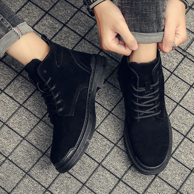 Men's Casual Work Boots - Round Toe Canvas High-Top Lace-Up Shoes With Rubber Sole For Autumn & Winter (Black/Brown, Single & Lined Options)_voghion.com