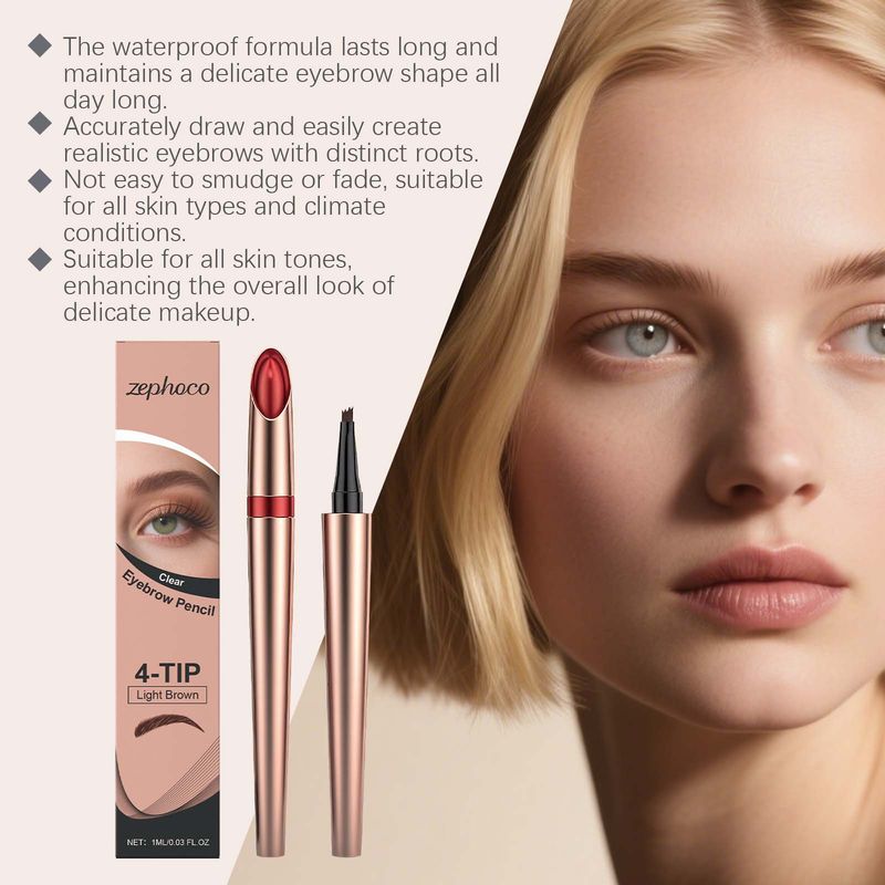 Zephoco Light Brown Four-Prong Eyebrow Pencil Natural Makeup Brow Shaping Distinct Filling Smudge-Resistant_voghion.com