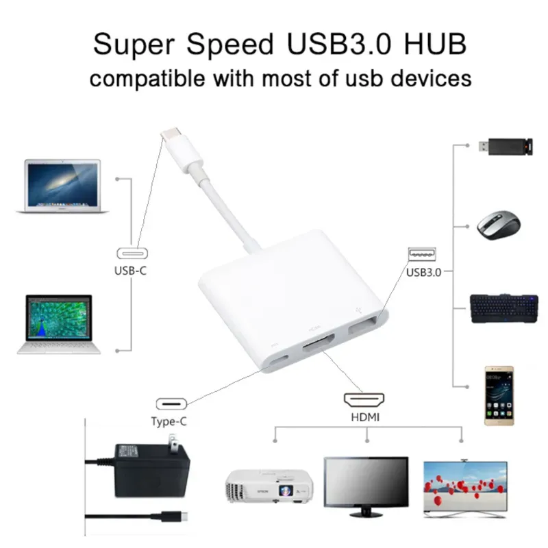Typ-C-Computeradapter, USB 3.1-HUB, USB-C A, USB 3.0 Typ-C-Ladegerät-Adapter für Damen, für neues MacBook-Zubehör, Dell XPS 13_voghion.com
