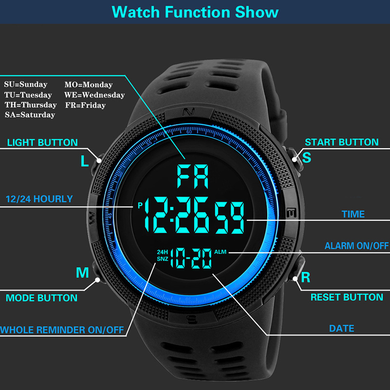 Elektronische Uhr für Herren, Militär-Sportuhren, leuchtende Multifunktions-LED-Digital-Armbanduhr für Männer, Kinder, Jungen, Studenten_voghion.com