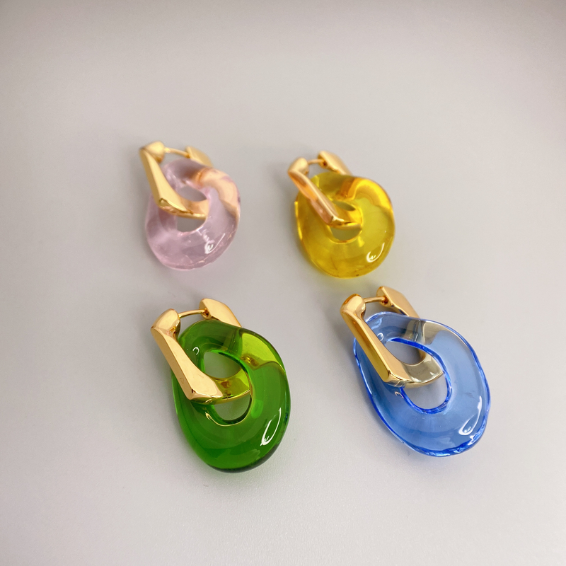 Nuovi orecchini alla moda staccabili per le donne, a forma di U irregolare con pendente in vetro, accessori per le orecchie alla moda_voghion.com