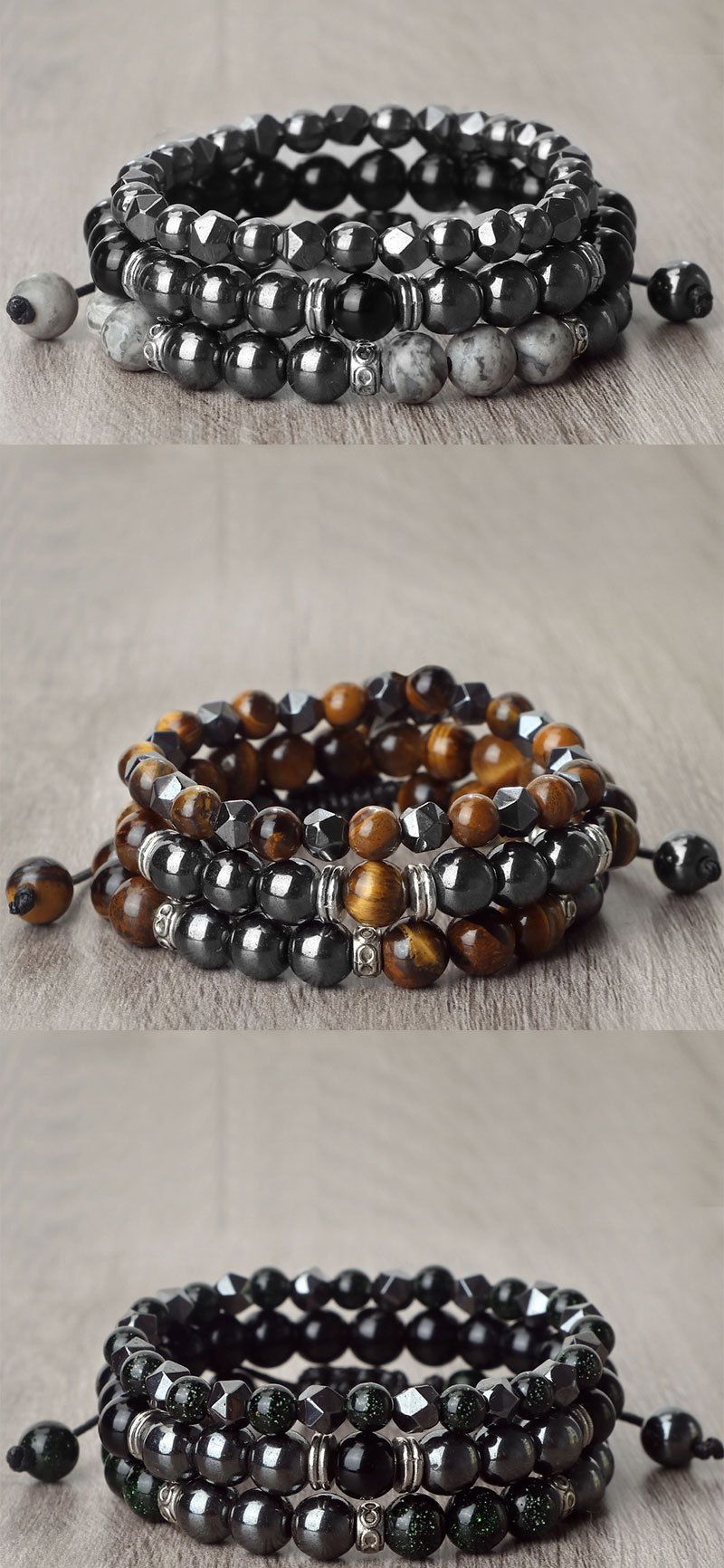 Unisex sieraden mode kralen elastische gevlochten hand touw zakelijke mannen zwarte galsteen cut-off spacer combinatie pak_voghion.com